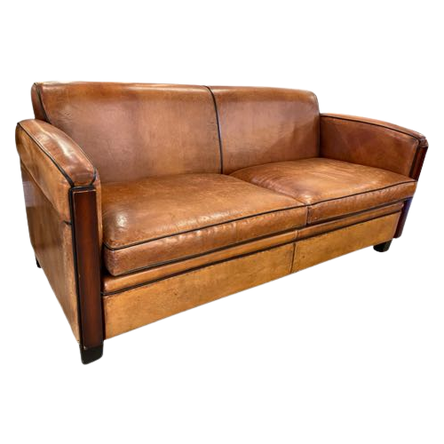 Schapenleren Art Deco Bank Lounge Atelier Cognac Schaapsleder