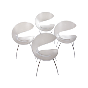 Set Italiaanse Eetkamerstoelen Model Twist Met Leer En Chrome Poten.