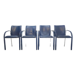 Set Van 4 Design Eetkamerstoelen Blauw Leer