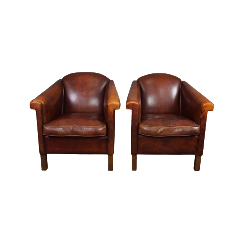 Sprekende Set Van Twee Schapenleren Art Deco Fauteuils