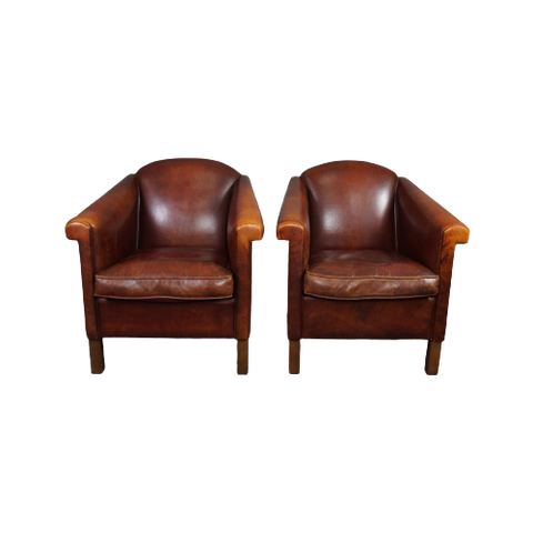 Sprekende Set Van Twee Schapenleren Art Deco Fauteuils