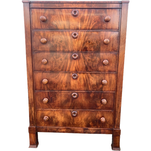 Strakke Antiek Mahonie Ladenkast - Chiffonière, 6 Lades, 155 Cm Hoog