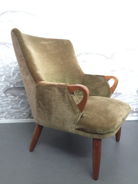 Velours Fauteuil Deens Design Stoel Groen Hout - RELIVING