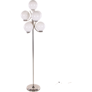 Vloerlamp Chrome Met 7 Witte Glazenbollen.