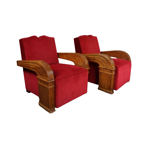 Waanzinnige Set Van Twee Prachtig Vormgegeven Art Deco Fauteuils