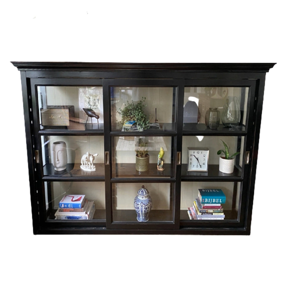 Zwarte Vitrine Kast / Apothekers Kast - Pine Collection